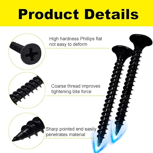 350 pcs Black Wood Screws, Phillips Flat Head Screws, Screws for Kitchen Cabinets, Self-Tapping Countersunk Head Screw for Various Woodworking Repairs and DIY Projects #6 x 1-1/4''(30 mm)