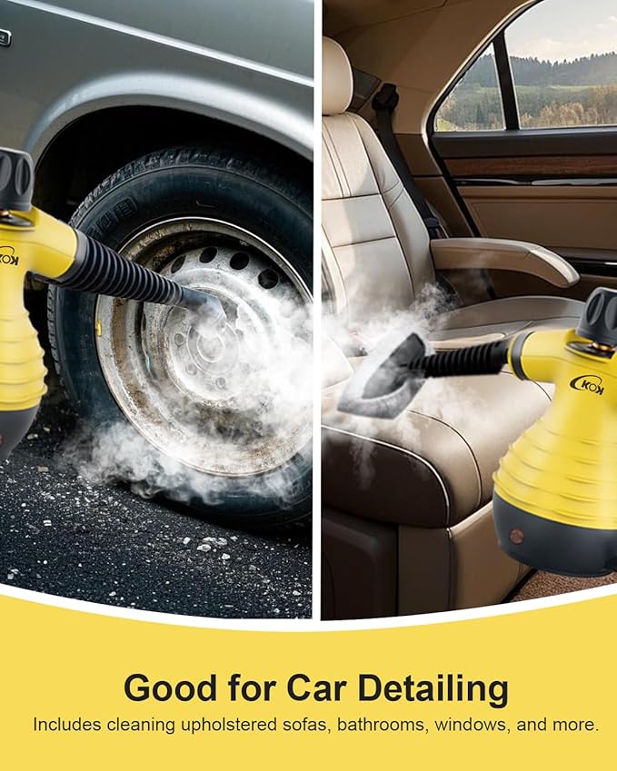 KOK Handheld Steam Cleaner for Home Use, Portable Pressurized Steam Shot Cleaner with 10-in-1 Attachments Kit for Kitchen, Car, Bathroom, Wall, Floors & Windows | Chemical-Free Deep Cleaning Steamer