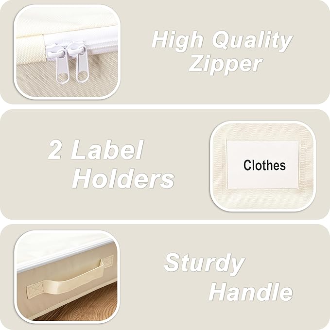 Under Bed Storage with Wheels, 2 Pack Under Bed Storage Containers with Label Holders for Clothes, Shoes and Blankets, Rolling Underbed Shoe Organizer with Cover, Beige (30.71x15.7x7.28 in)