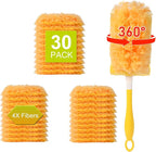 30 Count Larger Size Duster Refills for Swiffer Dusters with 1 Handle - 360° Multisurface Larger Size Feather Duster, Disposable Duster Refills Kit for Cleaning Furniture, Blinds and Ceiling Fans