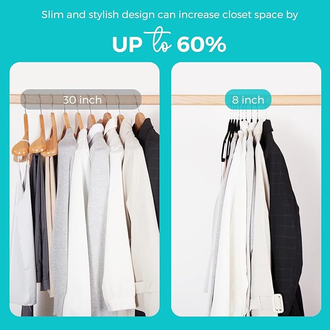 HOUSE DAY Premium Velvet Hangers 50 Pack Black, Non-Slip Flocked Felt Hangers, Sturdy Clothes Hangers with 360° Rotatable Hook, Heavy Duty Coat Hanger, Durable Slim Hanger for Closet Space Saving