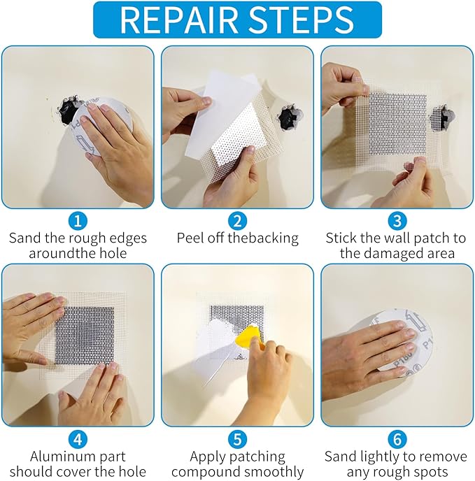 Drywall Repair Kit 20 Pack Aluminum Wall Repair Patch Kit, 2/4/6/8 inch Fiber Mesh Over Galvanized Plate, Dry Wall Hole Repair Patch Metal Patch with Extended Self-Adhesive Mesh (20 Pcs)