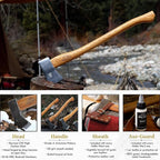 1844 Helko Werk Germany Classic Scout Axe - Made in Germany Felling Axe, Cutting Axe, Camping Axe, for felling trees, cutting wood, splitting camp firewood - Head 2.5 lbs, Handle 28 in. (Scout) #10492