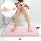 Yimobra Memory Foam Toilet Bath Mat U-Shaped, Soft and Comfortable, Super Water Absorption, Non-Slip, Thick, Machine Wash and Easier to Dry for Bathroom Commode Contour Rug, 24 X 24 Inches, Pink