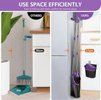Broom and Dustpan Set with Long Handle, Light Weight Stainless Steel Poles Stand Upright Dustpans with Broom Combo for Home Kitchen Office Pet Dog Hair, 1-Pack (Purple)