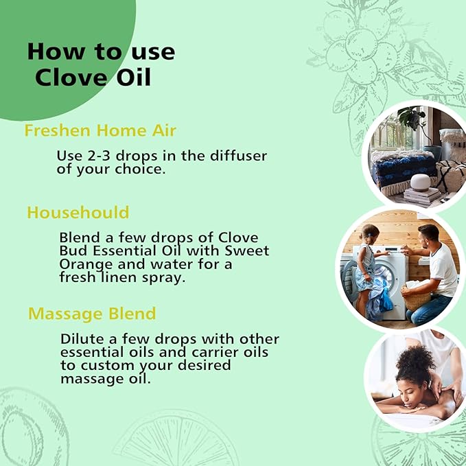 Clove Oil - Pure Organic Essential Oils for Skin, Hair, Diffuser, Spray, Roll On, Body Massage - Clove Bud Oil, 10mL