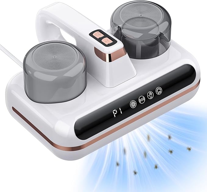 Bed Vacuum Cleaner Mattress Vacuum with UV 10Kpa Suction HEPA Filter 100W, 245nm UV Light & 10000 RPM/Min Recharging Battery Power, Heating, Brush Wheel Rotation, Large Suction, LED Display