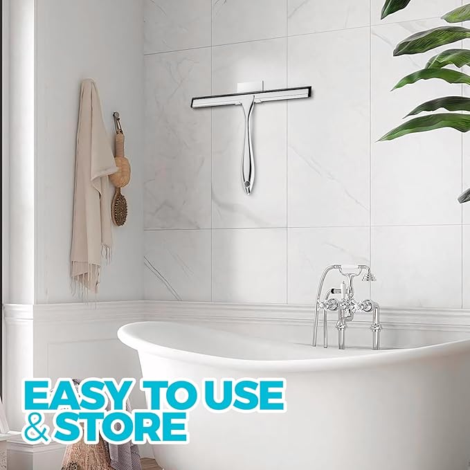 2PACK 12-Inch All-Purpose Shower Squeegee for Shower Doors, Tile Shower Walls, Bathroom, Window, Glass and Car Windshield, Mirrors and Kitchen-Stainless Steel, Silver