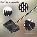 Metal Chicken Poop Scooper & Rake Scoop 10" Metal Chicken Coop Rake with Assistanted Handle Grip Heavy Duty Scoop Tool Adjustable Long Handle (36 to 62") for Coops Farm Animals