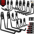 20 Pack Heavy Duty Garage Storage Hooks with Extension Cord Organizer, Solid Steel Wall Mount Hook Set with Anti-Slip Coating Utility J Hooks for Ladders,Bikes,Ropes,Broom,Garden,Yard and Power Tools