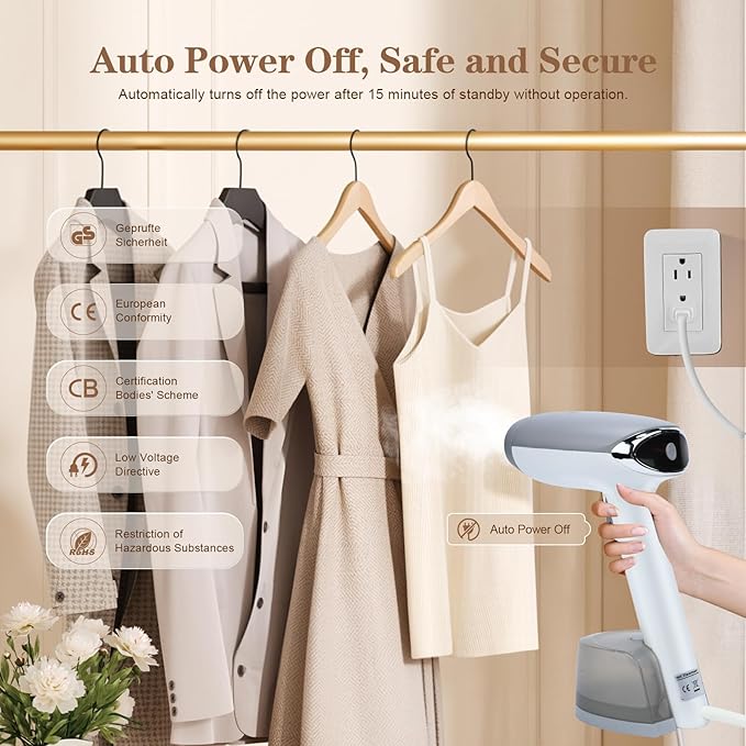 Steamer for Clothes Handheld Clothes Steamer 1300W Portable Garment Steamer Auto Shut-off 20-Second Fast Heat-up with Adjustable Steam 12.34oz Detachable Water Tank for Home Office Travel