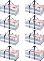 VENO 8 Pack Moving Bags Plastic Storage Totes Clothes Organization Large W Lid/Zipper. Packing Boxes/Bins Alternative. Space Saving Foldable College Supplies Essentials (Clear, 8 Pack)