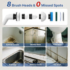 8 in 1 Electric Spin Scrubber for Cleaning Bathroom, 3000mAh Power Scrubber Cordless Cleaner with Long Handle, 3 Speeds Bathtub House Clean Brush Deep Cleaning for Tile, Shower, Wall, Floor