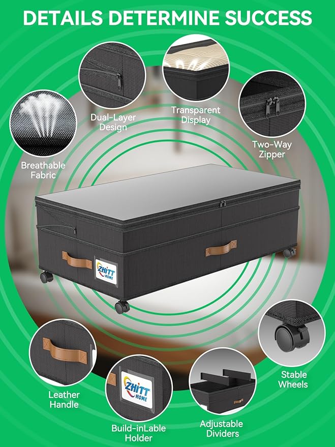 2Pack Under Bed Storage with Wheels, Scalable Under Bed Shoe Storage Containers, Clothes Organizer & Bedroom Furniture Organizers (Upgraded Style)