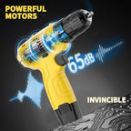 Tegatok Cordless Drill Set,12V Power Drill Set with Battery and Charger, Electric Driver Drills Bits, 3/8'' Keyless Chuck,18+1 Torque Setting with LED Electric Drills Set, Yellow
