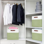 13x13 Cube Storage Bins, Collapsible Fabric Storage Box, 4 Pack Closet Baskets with Handles for Organizing, Shelf, Toys, Clothes, Home, Office, Nursery (Green&White)