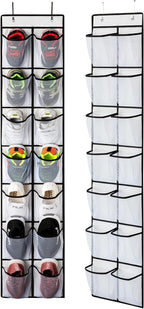 KEEPJOY Over the Door Shoe Organizer, Hanging Shoe Organizer with 4 Hooks, Shoe Holder with 14 Mesh Pockets Closet Door Shoe Storage Bag (White-2Pack)