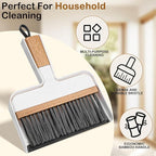 THINKLEARN Mini Dustpan and Brush Set, Portable Broom and Dustpan Combo Set with Bamboo Handle and Soft Rubber Lip, Compact Cleaning Tool for Kids, Car, Desk, Pet, Camping