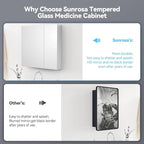 Sunrosa Medicine Cabinet with Mirror, 30" W x 31.5" H, 2 Asymmetrical Doors, Wall-Mounted & Recessed Bathroom Medicine Cabinet with Tempered Glass Mirror