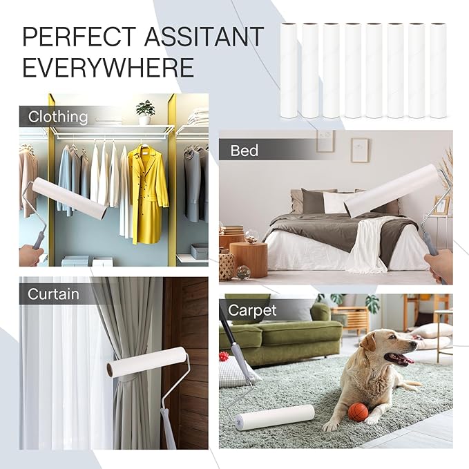 Chengu 8 Pcs 9.45 Inch Wide Lint Roller Refills Total 440 Sheets Extra Sticky Large Lint Roller Refills for Pet Hair Removing Floor Furniture Carpets Clothes Cleanning(24cm)