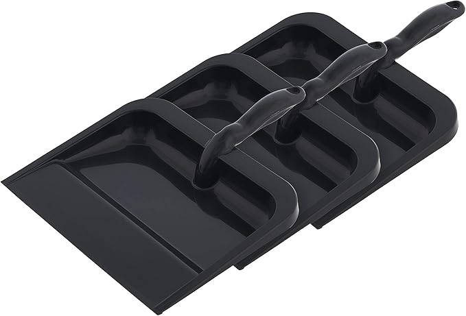 Superio Heavy Duty Plastic Dustpan with Comfort Grip Handle Black, Durable, Lightweight Multi Surface Dust Pan Easy Broom Sweeping, 10 inches Wide, 3-Pack