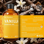 SU JUABA Vanilla Essential Oil 4 Fl Oz, 100% Natural Aromatherapy Oil for Diffuser, Skin,Fragrance Candle,Soap Making - 118ML