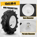 MZREXN 13x5.00-6" Tiller Tire and Wheel 2 Pack, 3/4" Axle Size, 3-1/8" Offset Hub, 4Ply Pneumatic, Compatible with Garden Trailer, Lug Tractor & Trencher, Tillers, and Lawn Mover Replacement Tire