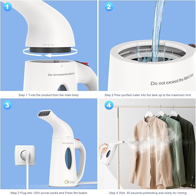 Powerful Travel Steamer for Clothes Handheld Clothing Steamer Handheld Garment Steamer Wrinkle Remover for Home and Travel White