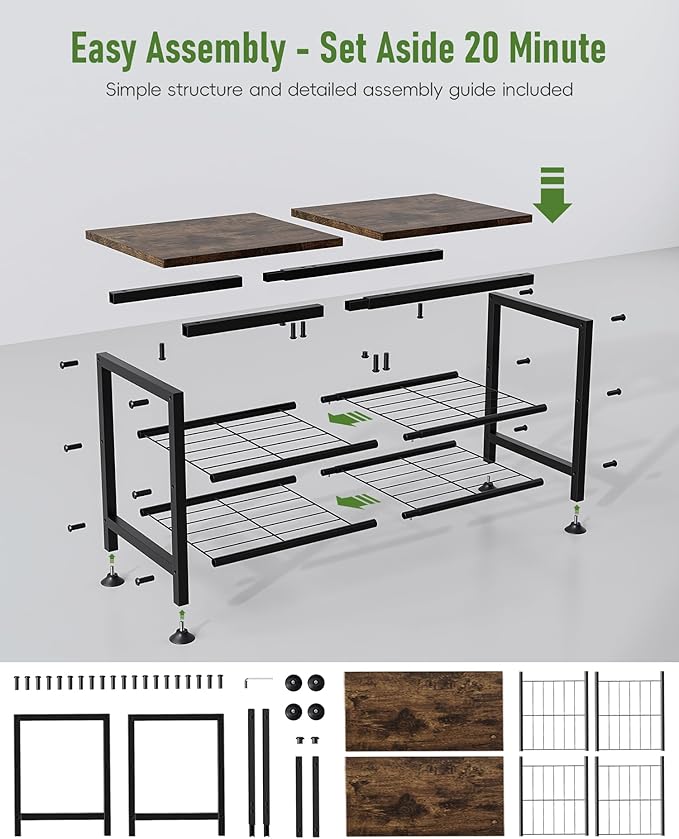 3-Tier Shoe Rack Bench - Entryway Organizer with Shoe Storage, Sturdy Shoe Shelf for Front Door, Small Space Saving Furniture, Brown, 27.2" x 12.0" x 15.9"