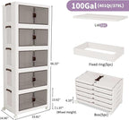 Luxdecor 400Qt Storage Bins With Lids-Stackable Plastic Storage Bins on Wheels, Closet Organizers and Storage,Collapsible Storage Cabinet with Doors for Office Garage Kitchen Under Stairs,Larger 5Tier