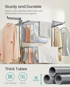 SONGMICS Clothes Drying Rack 4-Tier, Foldable Laundry Drying Rack 68.1-Inch Tall, Stainless Steel, Rolling Clothes Horses, Clothes Airer, Indoor Outdoor Use, Dove Gray ULLR703G01