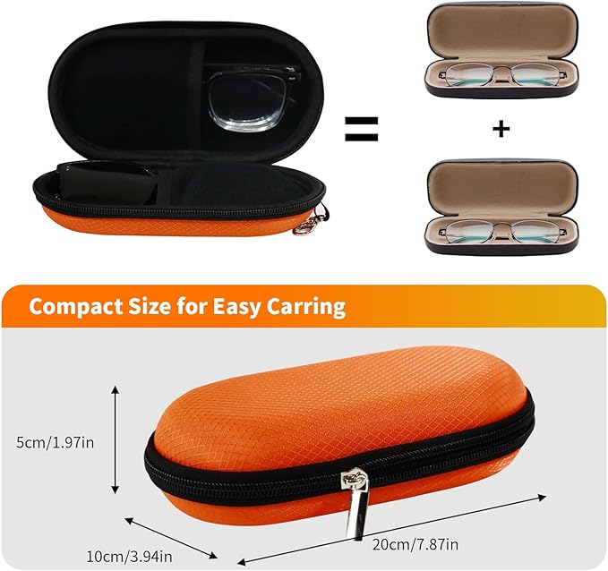 Double Eyeglasses Case, Hard Shell Dual Sunglasses Organizer with Zipper Clip Travel Glasses Storage for Women Men