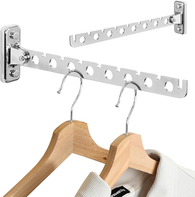 Alise Cloths Drying Rack Wall Mounted, Stainless Steel Folding Laundry Hanging Rack, Swivel Space Saving Clothes Hanger Racks for Bedroom Bathroom Laundry, Polished Chrome, Double Pack