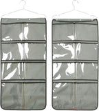 NIMES Durable Hanging Closet Underwear Sock Bra Stocking Organizer Dual-Sided Accessories Storage with 16 Large Clear Pockets (Grey)