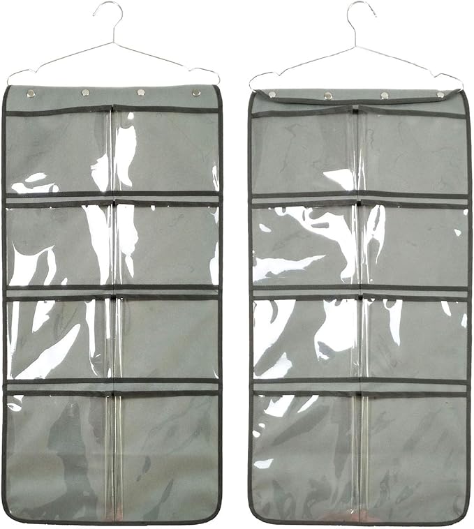 NIMES Durable Hanging Closet Underwear Sock Bra Stocking Organizer Dual-Sided Accessories Storage with 16 Large Clear Pockets (Grey)