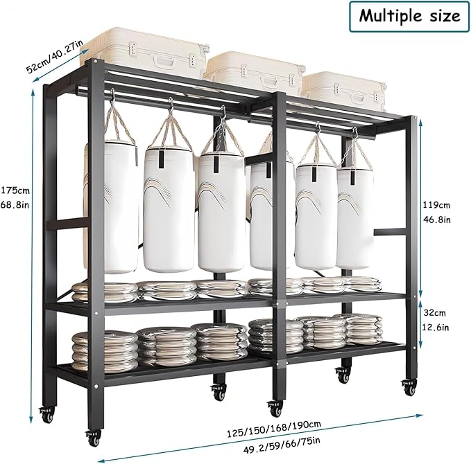 Heavy Duty Covered Clothes Rack with Magnetic Door Foldable Portable Wardrobe Closet for Hanging Clothing Rolling Black Metal Garment Rack on Wheels Closet System (Black, 74.7in)