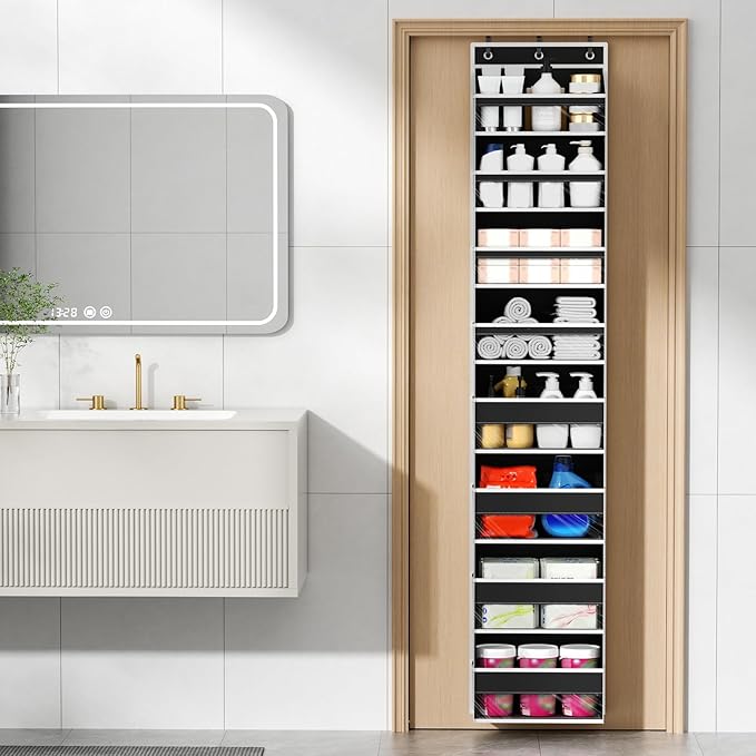 Over The Door Organizer, 8 Shelf Door Hanging Organizers with 8 Large Capacity Pockets, Back of Door Organizer Storage Hanging Shelves for Closet Bathroom Bedroom Nursery
