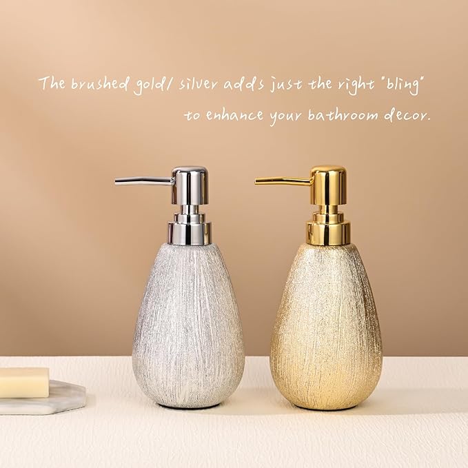 Brushed Gold Ceramic Soap Dispenser, 11 oz Textured Hand or Dish Soap Dispenser with Golden Plastic Pump for Bathroom or Kitchen Countertop