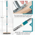 Stainless Steel Deck Scrub Brush with Long Handle, Outdoor Broom for Concrete, Deck, Cement Floor Cleaning, 53" Long Handled Heavy Duty Floor Scrubber