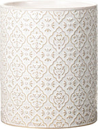 Kitchen Utensil Holder, 6x7 inch Large Ceramic Utensil Holder with Embossed Pattern, Cooking Utensil Crocks for Kitchen Countertop, Home Decor, Off-White