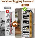 Over The Door Organizer with 5 Large Pockets, Over the Door Storage 10 Side Pockets 44 lb Load Behind Door Storage, Door Organizer Hanging Shelf for Closet Wall Bedroom Bathroom Nursery, 5-Tier Black