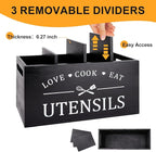 Black Farmhouse Utensil Holder for Kitchen Counter Extra Large Cooking Utensil Holder Caddy Utensils Storage Organizer for Countertop Rustic Wood Kitchen Tool Decor Utensil Crock Spatula Holder