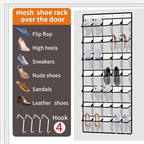 35-Pocket Over the Door Shoe Organizer - Large Mesh Hanging Shoe Rack for Closet, Dorm & Bathroom, HeavyDuty Storage Holder with 4 Metal Hooks, Space Saving Shoe Organizer