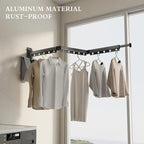 Clothes Drying Rack Wall Mounted Foldable Laundry Drying Rack Collapsible/Retractable Space Saving Laundry Hanger Dryer Rack with Additional Bar-Matte Gray