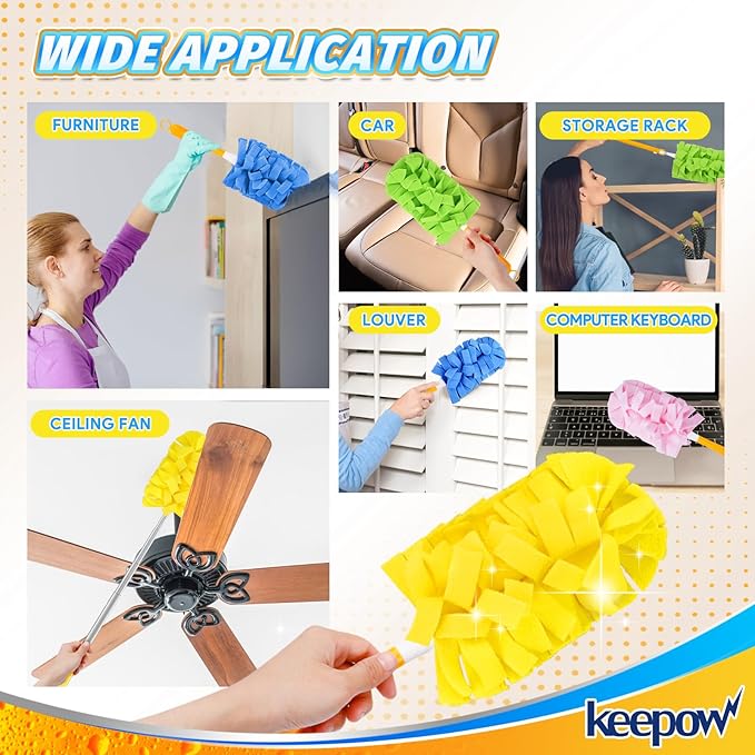KEEPOW 6 Pack Reusable Duster Refill Compatible with Swiffer Hand Duster, Heavy Duty Duster Refills, 360 Degree Dusters Refills for Cleaning, Fleece Refill Ceiling Fan (Handle is Not Included)