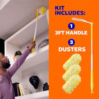 Swiffer Duster Kit with 3 ft Extendable Handle, Heavy Duty Dusting Starter Kit with 3 Refills, for Ceiling Fans, Vents and Hard to Reach Places