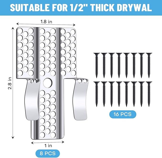 Drywall Repair Clips, 20 Pack Stainless Steel Wall Patch Kit with 40 Screws for 1/2 Inch Sheetrock, Professional Drywall Hole Repair Solution for DIY Home Repair