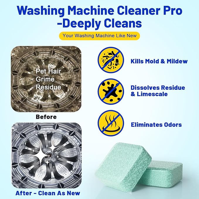 Washing Machine Cleaner -15 Pack, Formulated for Pet Owners | Compatible with HE, Top & Front Load Washer | Septic Safe | Fresh Scent | Removes Residue | Remove Stubborn Pet Hair