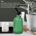 Green Glass Soap Dispenser with Black Pump, 13.5oz Liquid Hand Soap Dispenser Set, Dish Soap Lotion Dispenser for Modern Home Decor, Bathroom, Kitchen Countertop, Hotel(2 Pack)