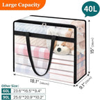 TasticTotes 6 Pack Clear Storage Bags for Comforter, Clothes & Bedding, Plastic Blanket Storage with Zipper and Handle, Moving Bags, Closet Organizer and Under-Bed Storage (40L)